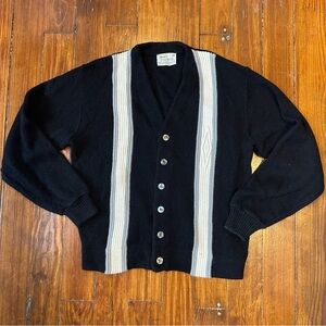 MCM Mens Black Cardigan Sweater Bowling stripe diamond vintage 90s rockabilly